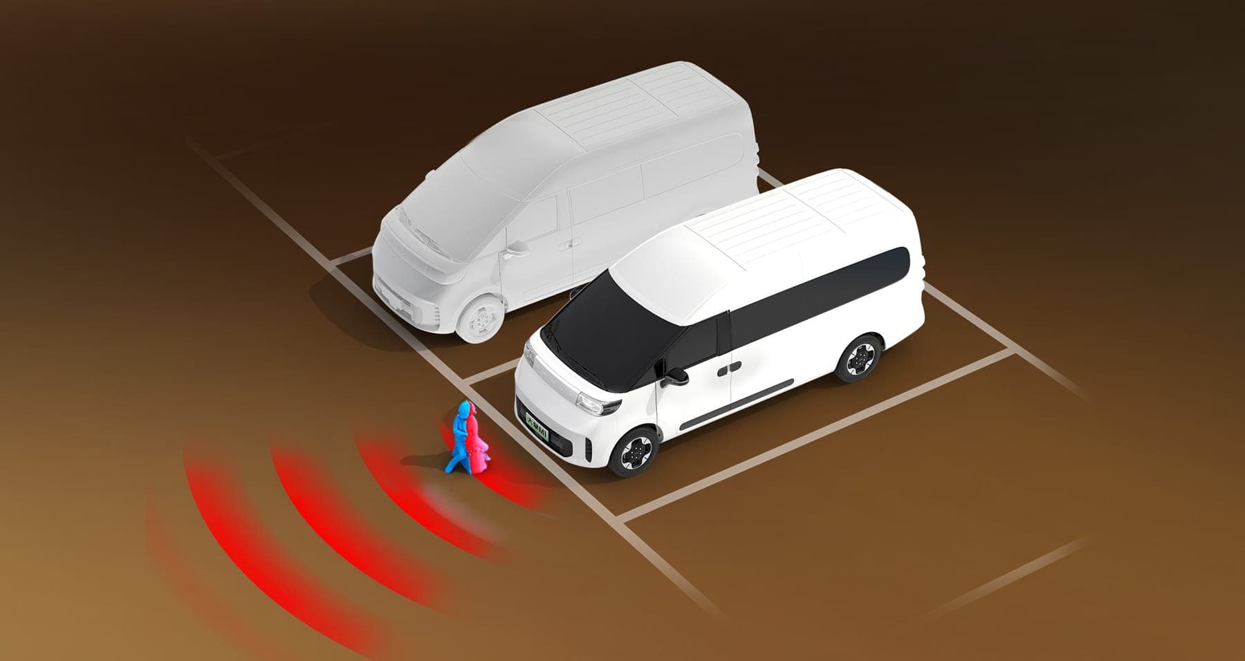 MAXUS Dana M1 Electric Van 2026 — فان ركاب كهربائي بتسعة مقاعد للتصدير, نطاق تغطية حساسات الركن