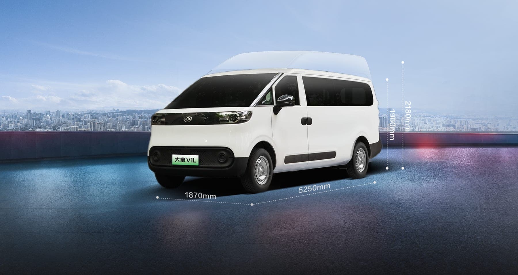 MAXUS Dana V1L Electric Van 2026 — فان بضائع كهربائي بقاعدة عجلات طويلة للتصدير, منظر جانبي مع الأبعاد الخارجية