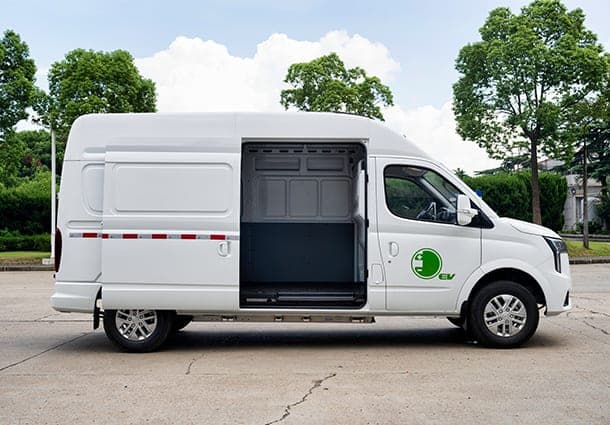 2026 MAXUS EV80 PRO — Electric Panel Van for export, side view with the load bay open