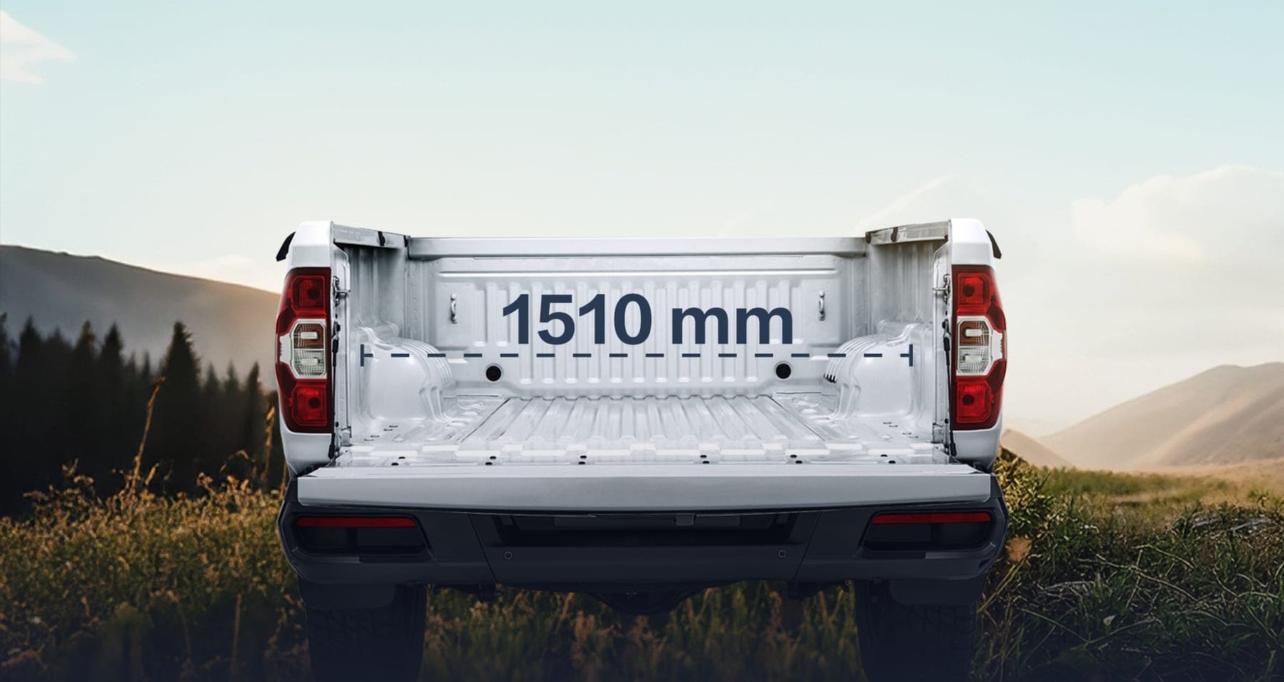 MAXUS Interstellar L 2026 — بيك أب ديزل بكابينة مزدوجة للتصدير, صندوق الحمولة يُظهر عرض التحميل 1,510 mm