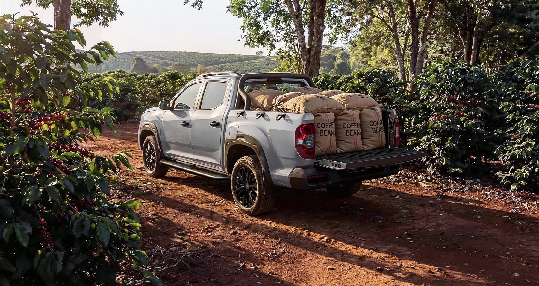 2026 MAXUS Interstellar L New Generation — Double Cab Diesel Pickup Truck for export, loaded cargo box in forest