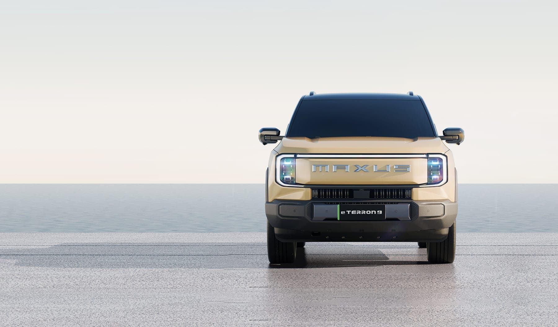 2026 MAXUS eTerron 9 — Double Cab Electric Pickup Truck for export, head-on front view
