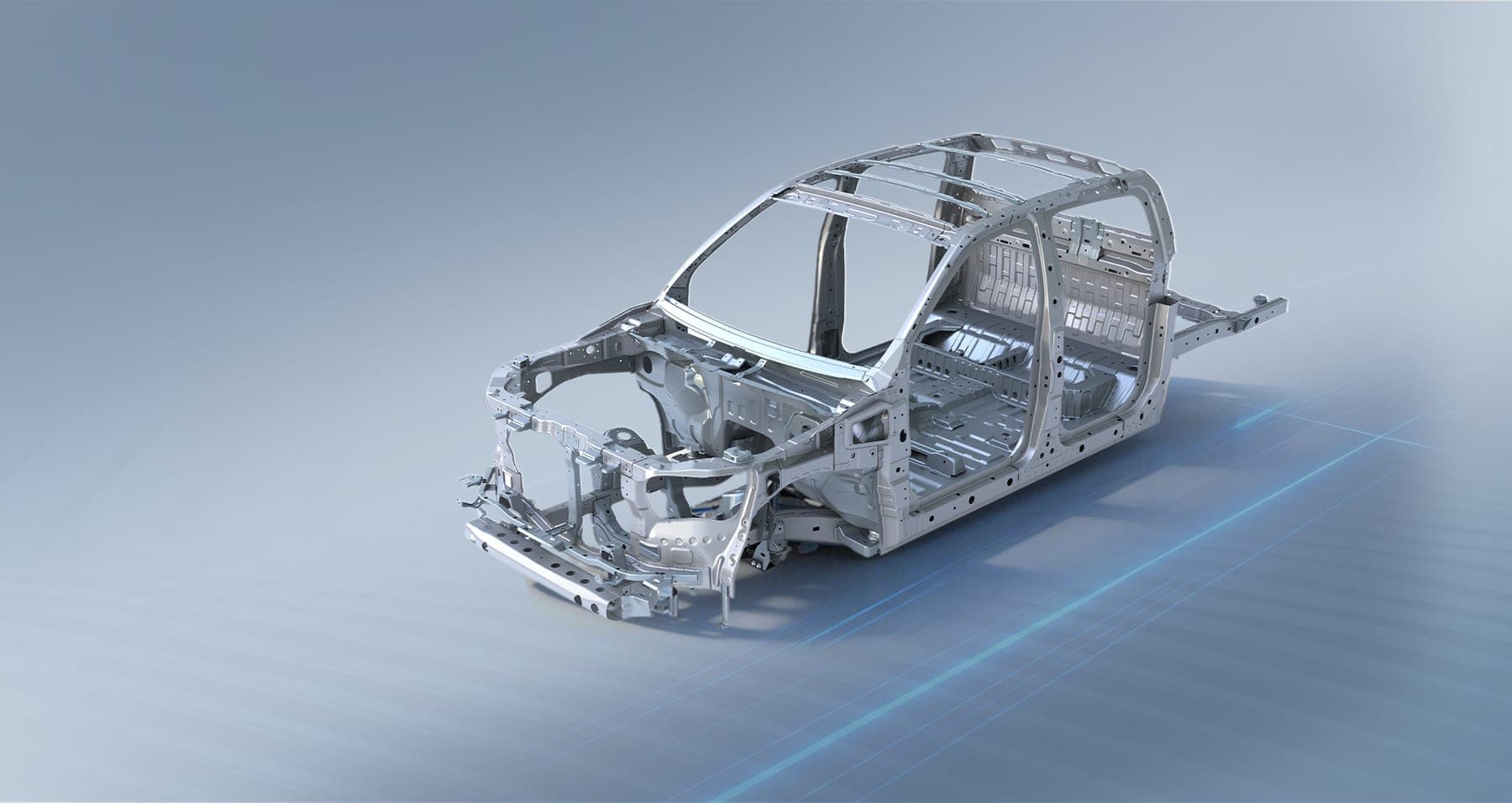 2026 MAXUS T60 — Double Cab Pickup Truck for export, body-in-white showing the one-piece roof